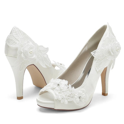 2025 Model Women's High-heeled Waterproof Platform Pointed-toe Shallow-mouth Pearl Embroidered Shoes Heels Sandals