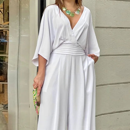 Combinaison élégante d'hiver pour femmes S-3XL, à manches courtes, col en V, couleur unie, style décontracté européen et américain.