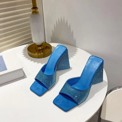 Eilyken Pantofole estive con tacco spesso a triangolo CRISTALLO Pantofole da donna sexy da strada con punta quadrata Scarpe da festa Taglia 35-41