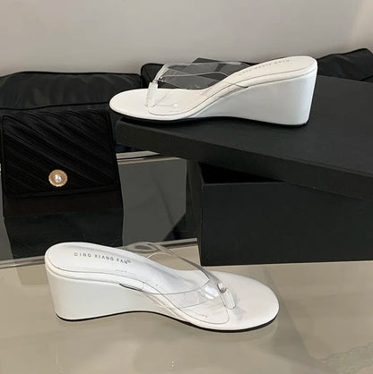 Chaussons transparents en PVC pour femmes 2025, sandales d'été à bout ouvert, talons compensés, chaussures à enfiler, tongs pour dames