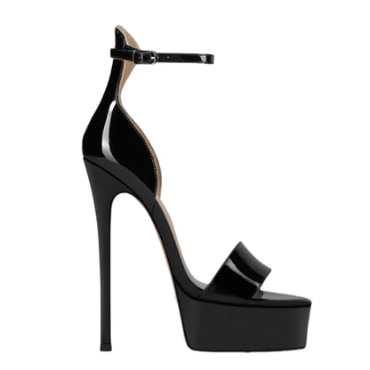 Large Size 45 Women Thick Platform Patent Sandals High Slim Heels Ankle Straps Summer  Back Cover Heel Shoes Custom Colors