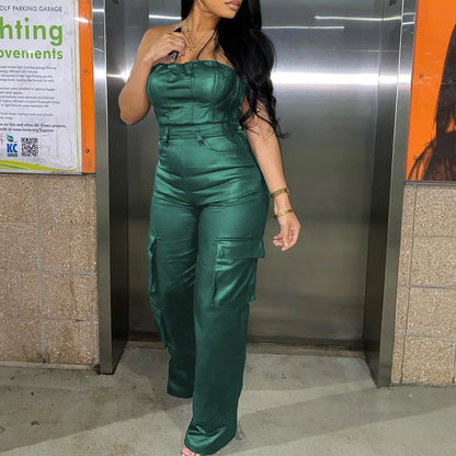 2025 Summer Ready to Ship XS-XL Boutique Sleeveless Pu Leather Streetwear Jumpsuits Playsuits Bodysuits