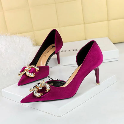 Banquet High Heels Women's Shoes Shallow Mouth Pointed Side Hollowed Out Rhinestone Pearl Bow Sandals