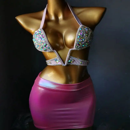 Damen Sexy Body Chain Kristall Diamant Bikini Strand Luxus Bademode Schmuck Crop Top BH für Nachtclub High Cut Bikini Set