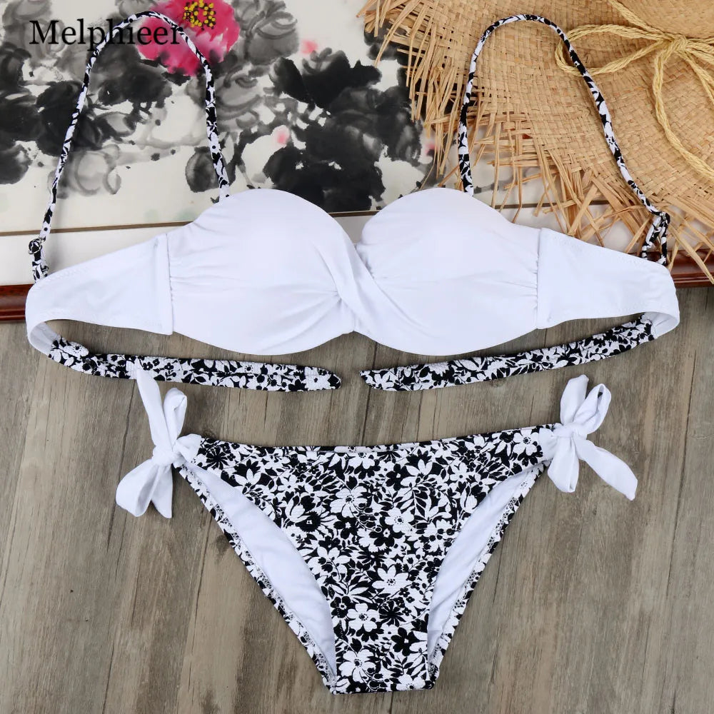 Bikini Solide Avec Bretelles Bandage Ensemble Bikini Blanc Push Up Bikini Maillots De Bain Bandeau Maillot De Bain Brésilien Maillot De Bain