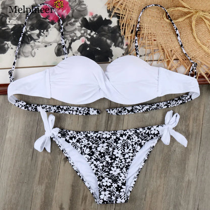 Bikini Solide Avec Bretelles Bandage Ensemble Bikini Blanc Push Up Bikini Maillots De Bain Bandeau Maillot De Bain Brésilien Maillot De Bain