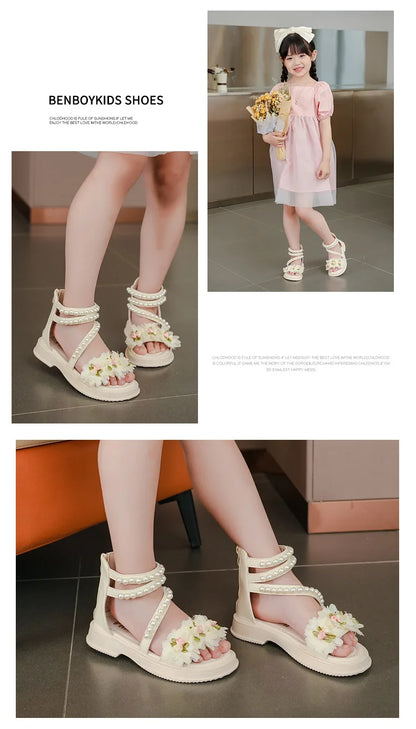 Girls' Sandals Summer Fashion Princess Shoes Summer New Open Toe Little Girl Student Roman Shoes