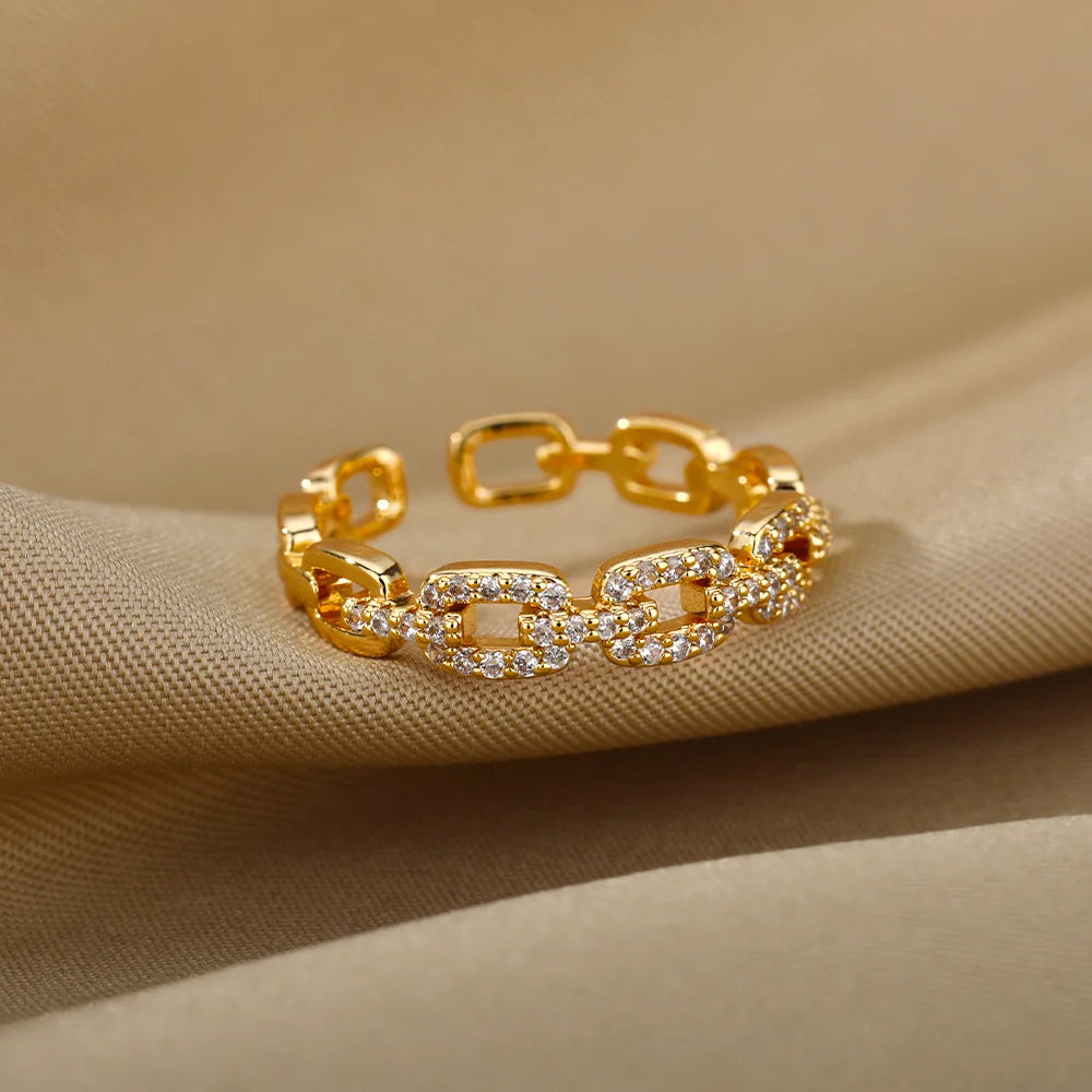Anelli classici a catena intrecciata con zirconi per le donne Anello elegante per coppia in acciaio inossidabile Regalo di gioielli da sposa Bijoux Femme Spedizione gratuita