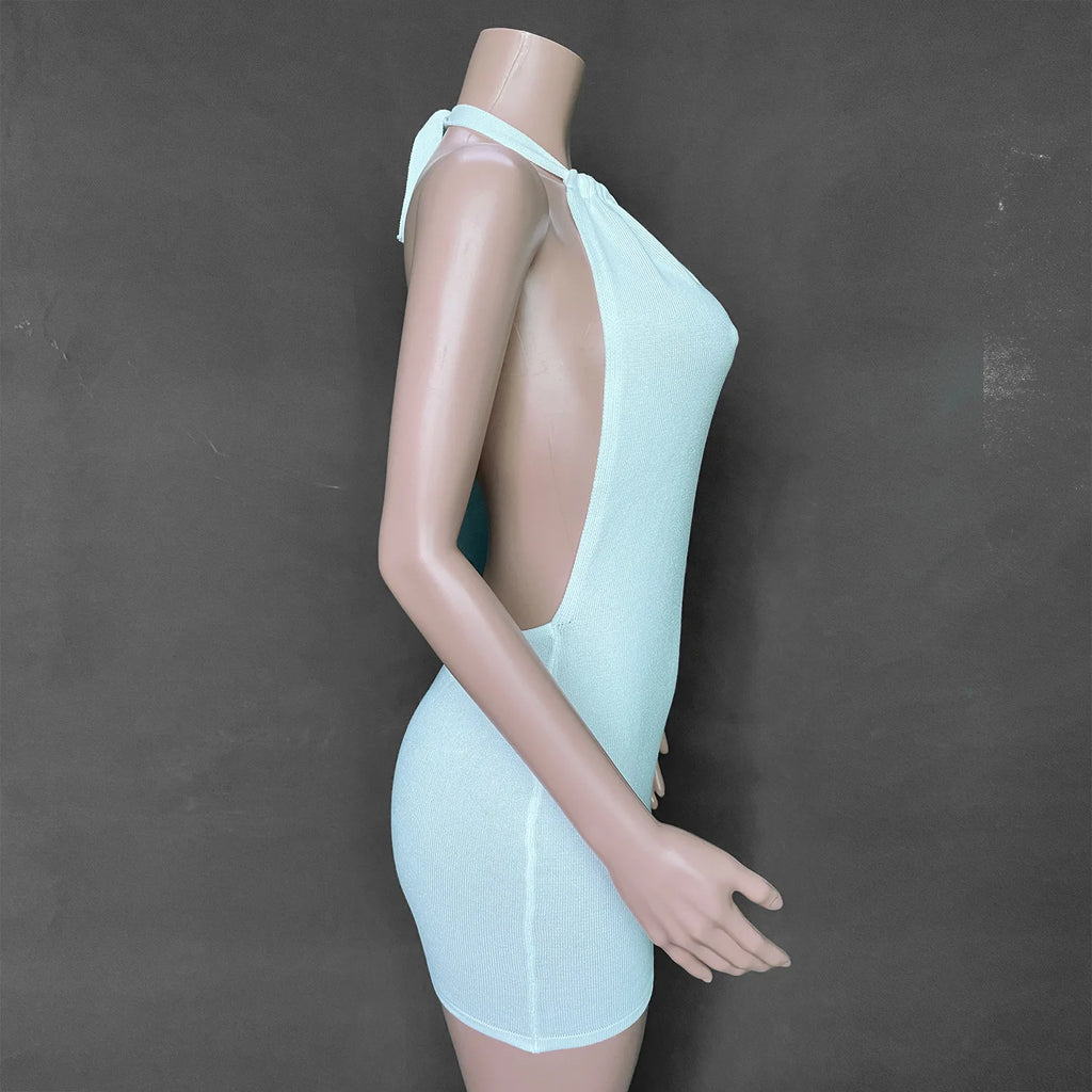 Mini abiti Sexy senza schienale con cavezza crittografica Bodycon Skinny Club Party abito lavorato a maglia senza maniche autunno Streetwear Beach Holiday