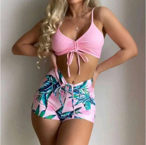 Maillot de bain bikini décontracté deux pièces taille haute à angle plat et fendu sexy européen et américain, tailles S-XL