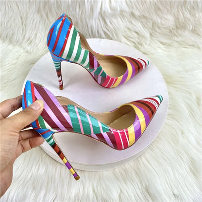 Luxury Women's  High Heels Graffiti Pointed Pump Design Mixed Colors Slip-On Closure Street Sandals for Summer