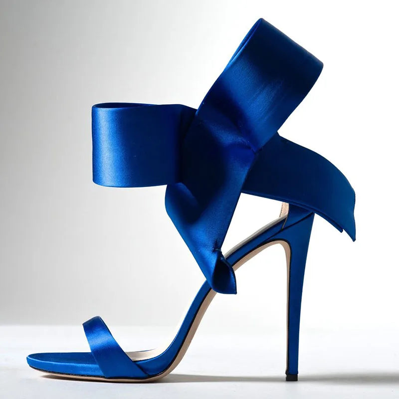 Sandales à talon aiguille en satin avec grand nœud, pour femme, chaussures 2021