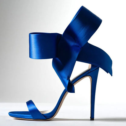 Sandales à talon aiguille en satin avec grand nœud, pour femme, chaussures 2021