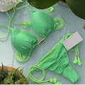 Neon Tassel Bikini Women Ribbed Swimsuit Sexy Swimwear Micro Thong Triangle Bandage Swimsuit 2023 Halter Brazilian Biquini
