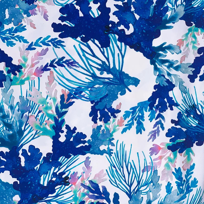 Fabric Supplier Quick Dry Blue Coconut Tree Sublimation Printing Nylon Spandex Fabric Beachwear Sexy Woman Swimwear Bikini Set