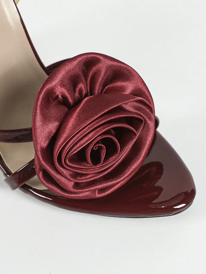 Sandales à Talon Aiguille Bride Cheville Bout Ouvert Rose Rouge Motif Fleur 3D Tendance Mode Été Extérieur Fermeture à Enfiler