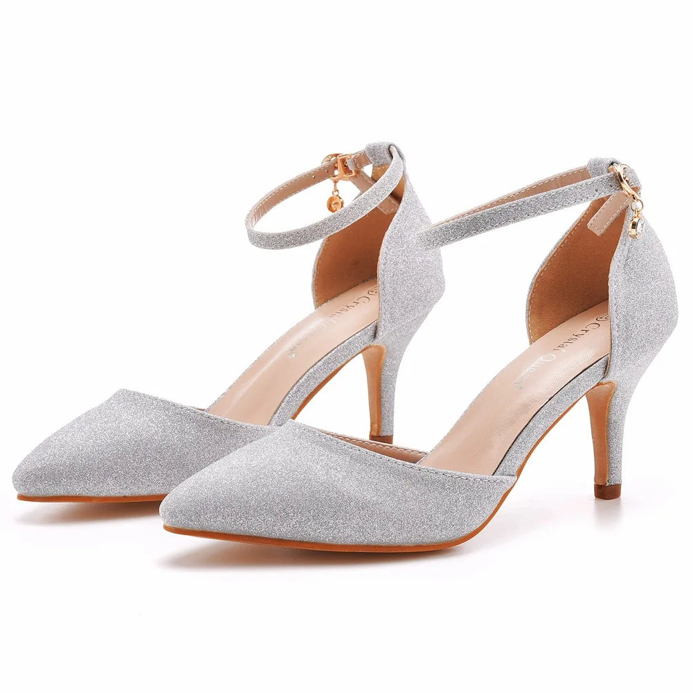 Sandales à talon aiguille et bout pointu pour femmes, grande taille, commerce extérieur, chaussures blanches à bout pointu, talons hauts pour femmes