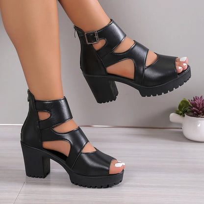 High Heel Plateausandalen für Damen-Sommerkollektion, wasserdichte Plateauschuhe, hochhackige Fischmaul-Römersandalen für Damen