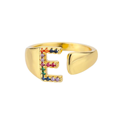 Anelli con lettera zircone arcobaleno per le donne Moda grosso lettera larga AZ anello in acciaio inossidabile matrimonio gioielli Boho spedizione gratuita