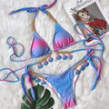 2024 Neuer sexy Bandage-Gradienten-Druck Frauen-Split-Badeanzug Luxus Kristall-Diamant-Bikini Muschel-Badeanzug Schmuck-Bademode