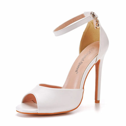 Fashion Damen Fischmaulschuhe High Heels Sandalen Pumps Gerader Riemen Übergröße High Heels Sandalen Weißer Stiletto Runder Zeh San