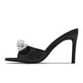 Wide Fit Size 45 Summer Women Stiletto Diamonds Bow Shoes High Slim Heels Dress Sandals Outdoor Mules Party Pumps