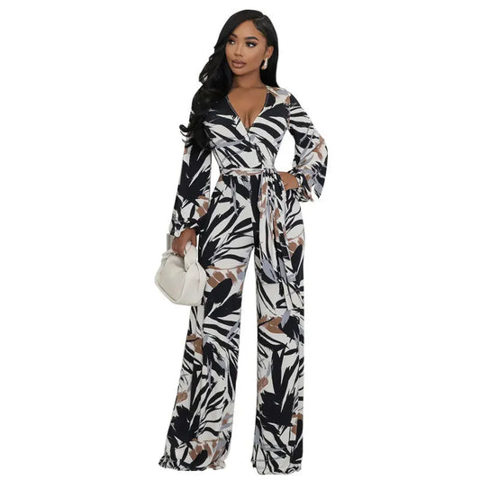 2025 Autumn Arrival Women's Trendy High-Waist Wide-Leg Jumpsuit Casual Floor-Length Draping Trousers