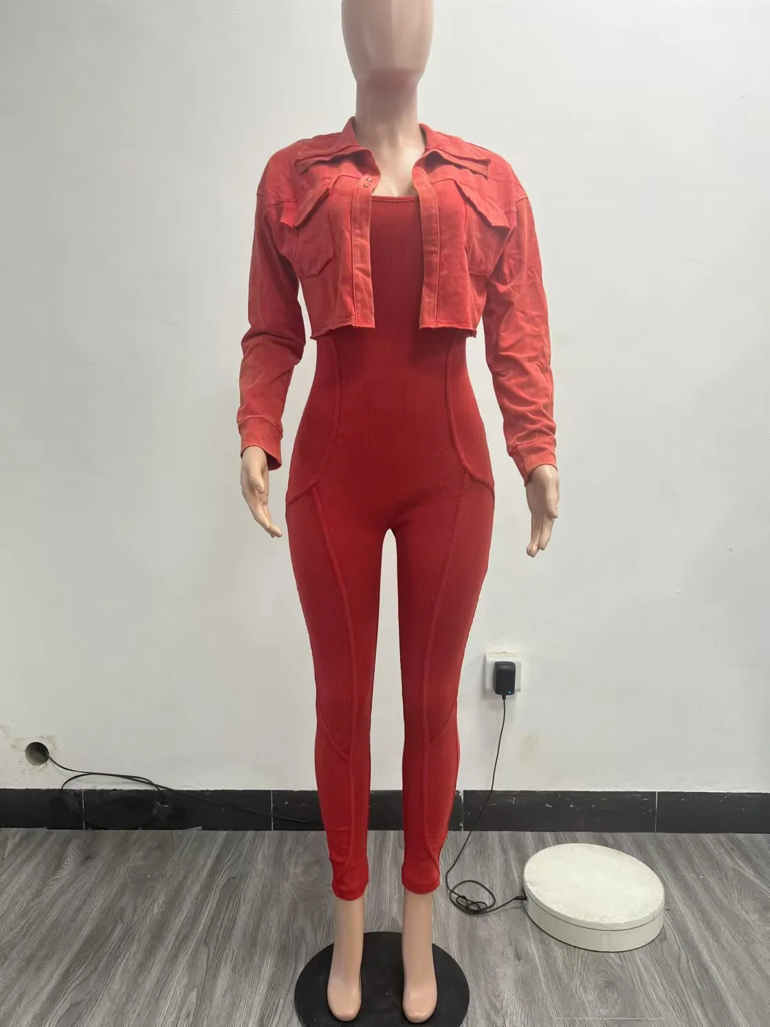 Wholesale Streetwear Two Piece Set Y2K Bodycon Acid Wash Jumpsuit With Jacket Light Washed 2 Piece Set Woman Jumpsuit
