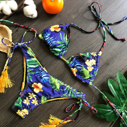 RUOTONGSEPT Sexy Micro Bikinis Set 2024 New Swimsuit Women Feather Print Bandage Swimwear Female Bathing Suit Brazilian Biquinis