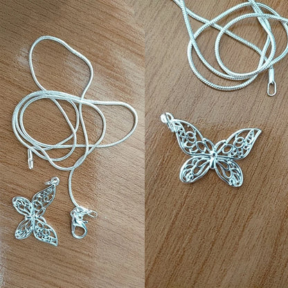 DOTEFFIL Collana con pendente a farfalla in argento sterling 925 18/20/22/24/28/30 pollici Catena del serpente per le donne Gioielli di fidanzamento di nozze