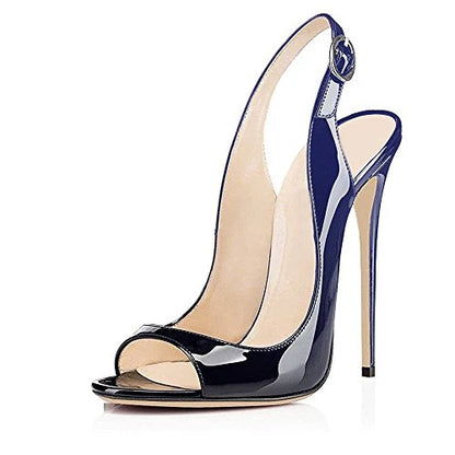 Sandales à talons hauts pour femmes en cuir verni dégradé Escarpins à bride arrière avec boucle Bout ouvert Talon aiguille