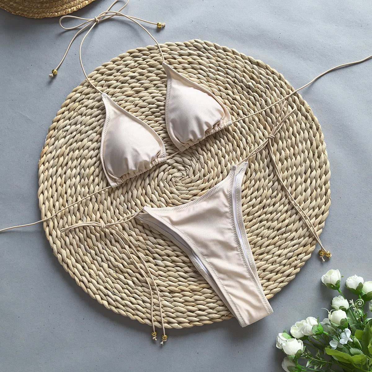 JSN Micro Bikini Sexy Women Swimsuit Female Swimwear Solid Mini Bikini Set Three Piece Thong Swimming Suits