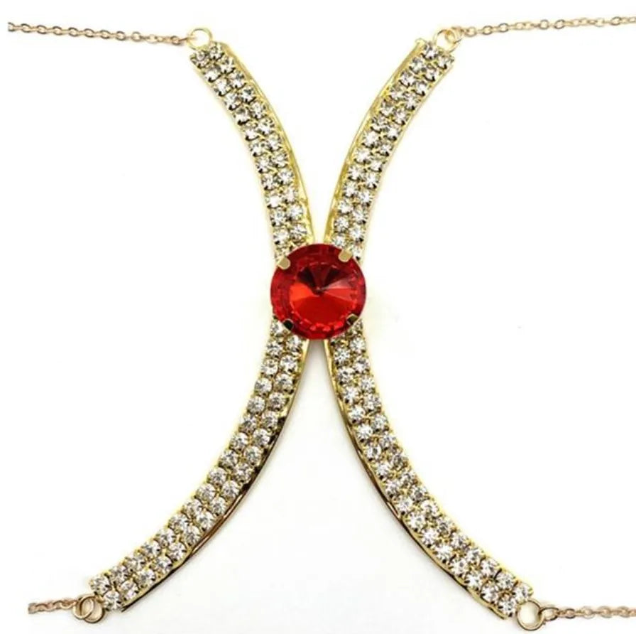 Sexy BodyChain Necklace Elegant Summer Crystal Rhinestone Crossover Waist Belly Chain Bikini Accessories 0762