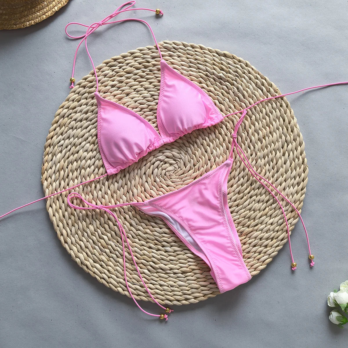 JSN Micro Bikini Sexy Women Swimsuit Female Swimwear Solid Mini Bikini Set Three Piece Thong Swimming Suits