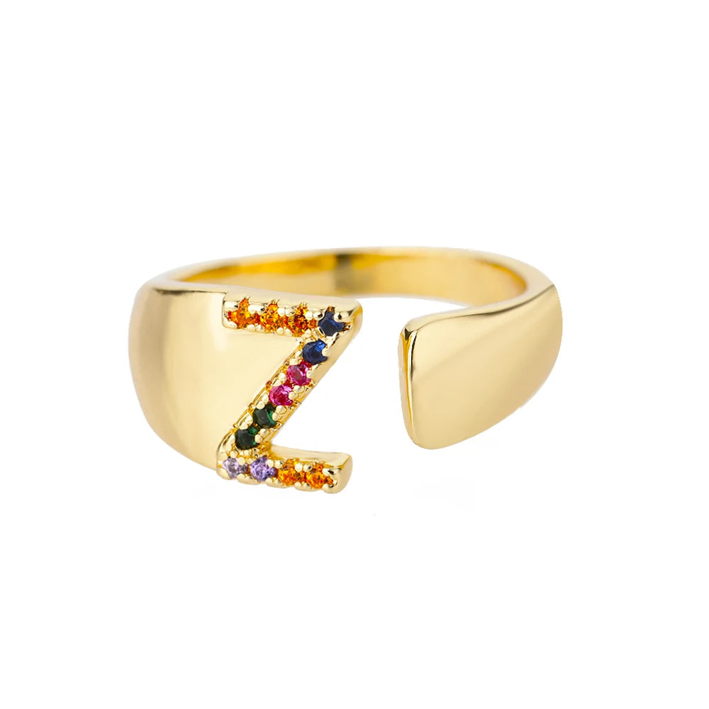 Anelli con lettera zircone arcobaleno per le donne Moda grosso lettera larga AZ anello in acciaio inossidabile matrimonio gioielli Boho spedizione gratuita