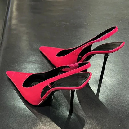 2025 Summer New High Quality Pointed Green Pink Stiletto High Heels Back Empty Women's Solid Color Elegant Sandals