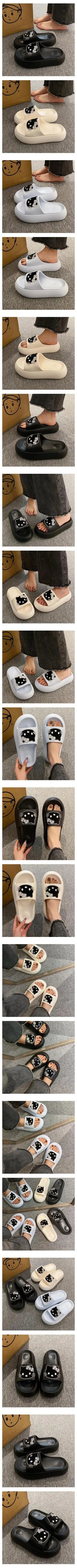 2025 Summer Fashion Sandals KT Cat Cartoon Design One-Word Non-Slip TPR for Slippers Height Increasing Autumn Fashion Trend