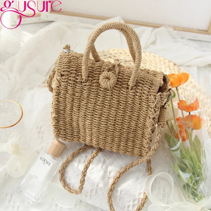 Gusure Ladies Summer Straw Woven Crossbody Bags Casual Small Hasp Shoulder Bag rafia Square Rattan Messenger Bag borse borsa