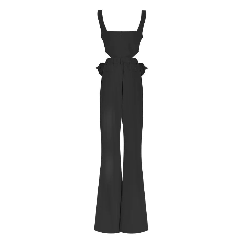 New Arrival Ladies Jumpsuit Spring Summer Three-dimensional Flower Cross Detachable Vest With Pant Jumpsuit Two-piece Set