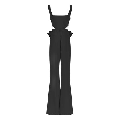 New Arrival Ladies Jumpsuit Spring Summer Three-dimensional Flower Cross Detachable Vest With Pant Jumpsuit Two-piece Set