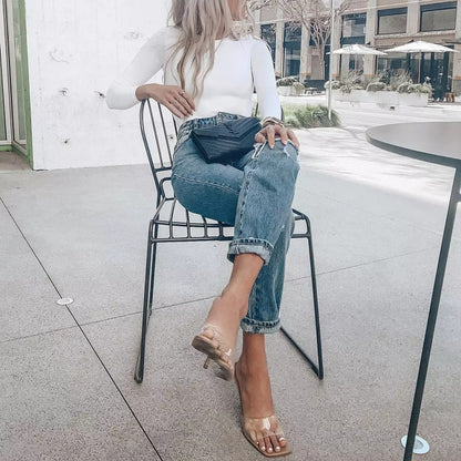 Open Toe Heel Sandals Transparent High Thin Heel Elegant Summer Fashion Trend Sexy Open Counter Type Slip-On Closure for Winter