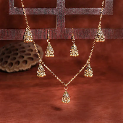 Boucles d'oreilles cloches de couleur argentées pour femmes indiennes/Ensemble collier bijoux de mariage Pendentifs boucles d'oreilles Jhumka de Bohème