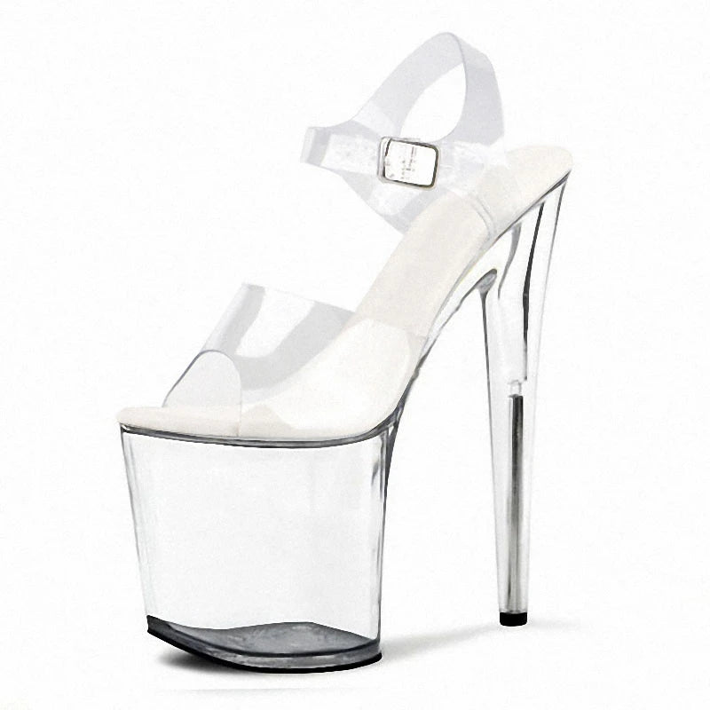 Sandales princesse en cristal de 8 pouces pour femmes Talons spéciaux d'entraînement pour mariage boîte de nuit Chaussures de pole dance de 20 cm Amorti d'été