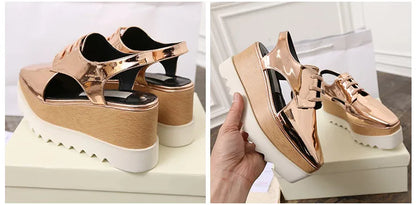 Genuine Leather Buckle Strap Sandals Breathable Sneakers Stars women summer rivets shoes Korean Style Platform Casual Shoes