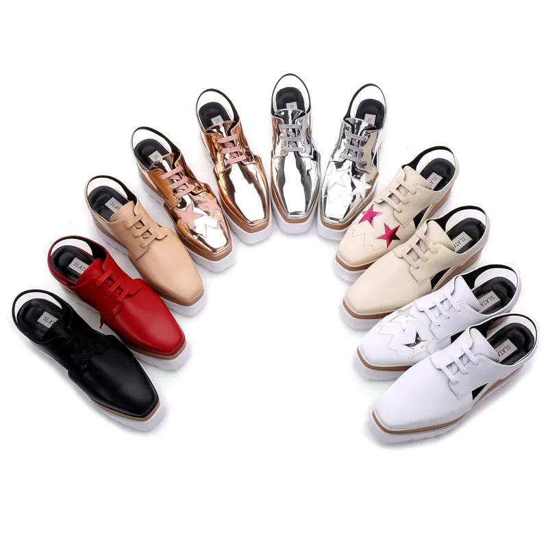 Genuine Leather Buckle Strap Sandals Breathable Sneakers Stars women summer rivets shoes Korean Style Platform Casual Shoes