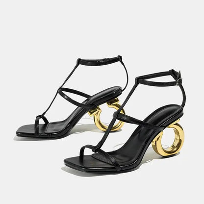 2024 New European American Style Sandals for Women Sexy Peep Toe Roman Pumps with Thin Heels and Buckle Strap Open Toe Design