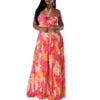 C8589 Women's Summer New Sexy Backless Printed Lace-up Wide-leg African Jumpsuit
