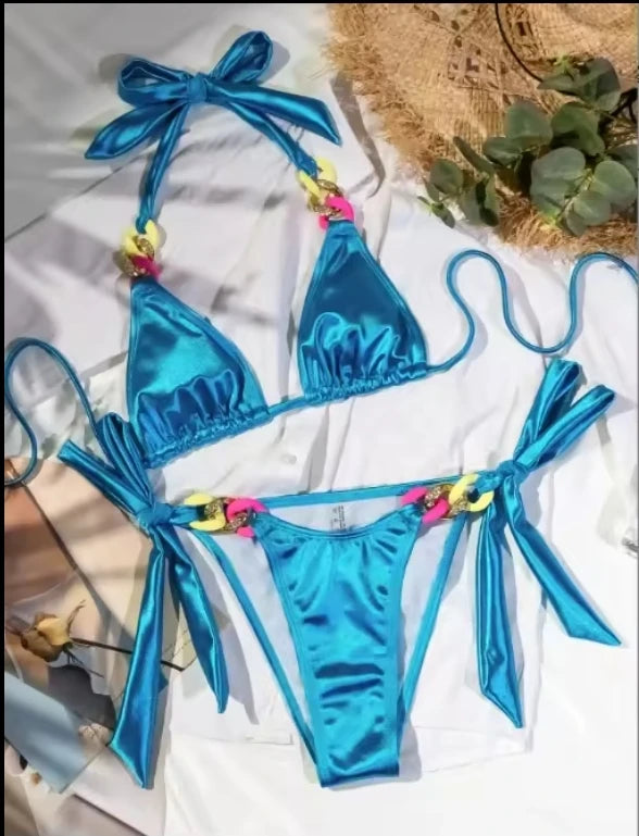 2025 Women's Swimwear Collection 2025 Sexy Chain Rhinestone Tankinis Paisley Plaid Dress Swim Jammer Plaid Paisley Bikini Set