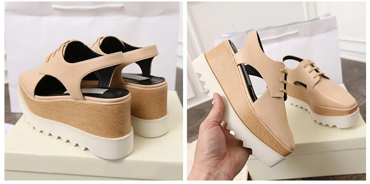 Genuine Leather Buckle Strap Sandals Breathable Sneakers Stars women summer rivets shoes Korean Style Platform Casual Shoes