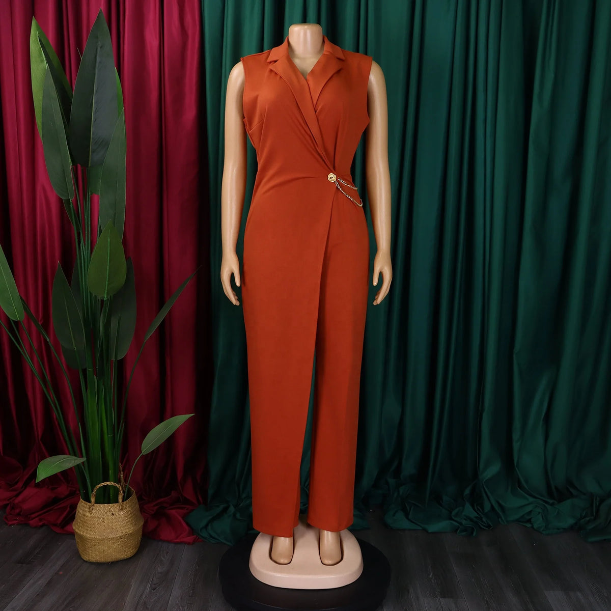 Fashion Sleeveless Women Spring Autumn High Waist Straight Wide Leg Jumpsuit
